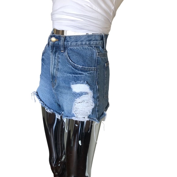 Distressed High Waist Denim Shorts by Twelve - Picture 3 of 6